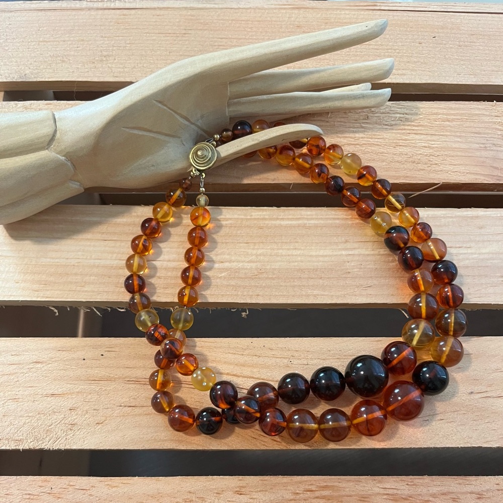 Restored vintage Amber and glass CASTLECLIFF choker neclace with original clasp.